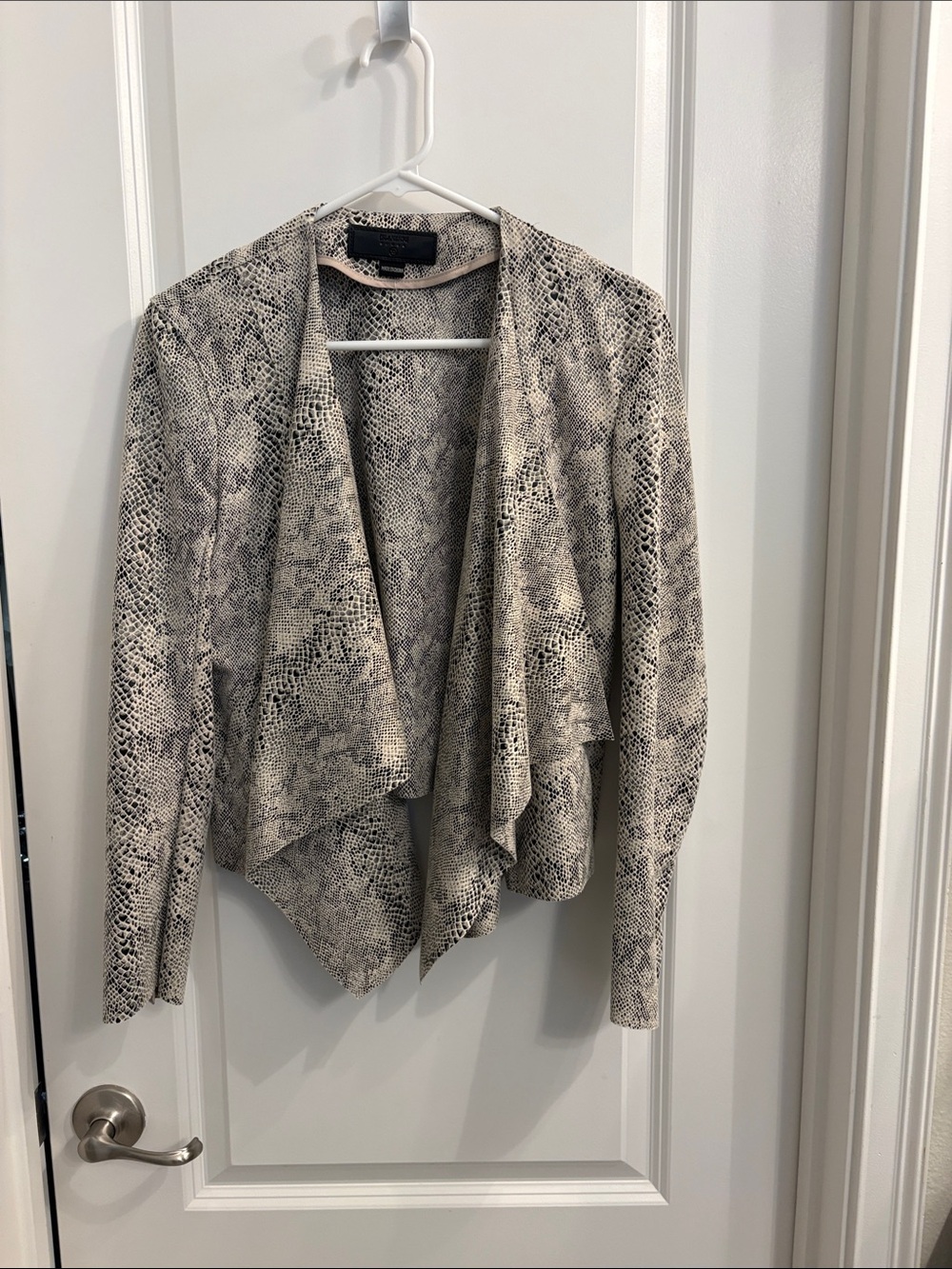 Blank NYC Snake-Print Open Front Jacket - Black & Cream